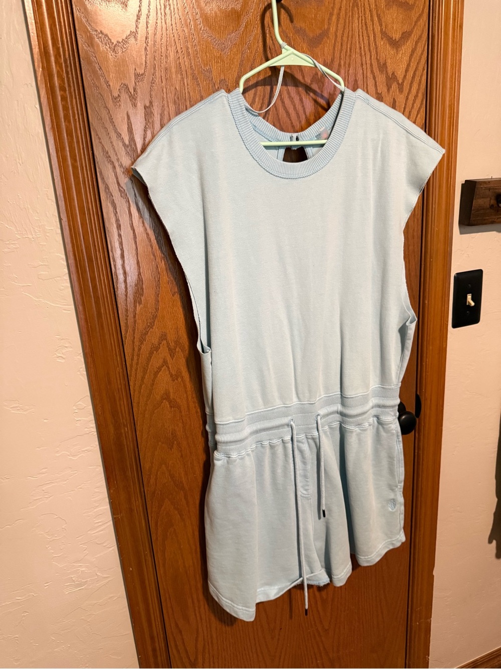 FP Movement by Free People Light Blue Sleeveless Drawstring Romper